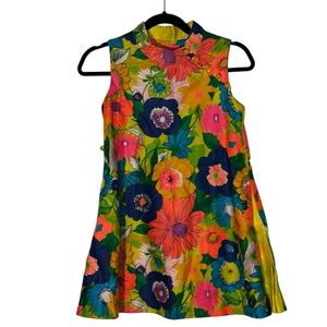 Vintage 60s SunTogs Mod Floral A-Line Mini Dress Cotton XS S